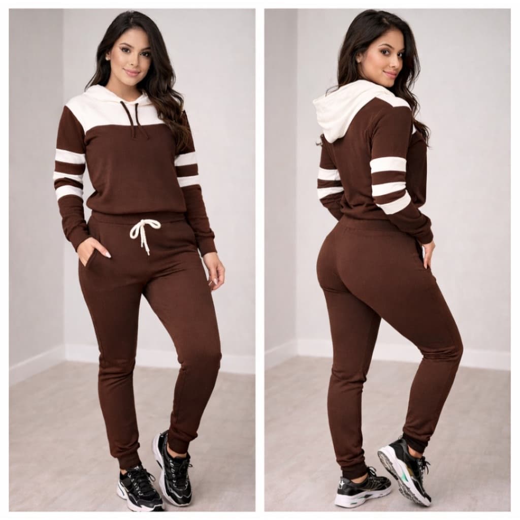 Conjunto De Frio Feminino Inverno Moletom Malha Crepe Com Capuz