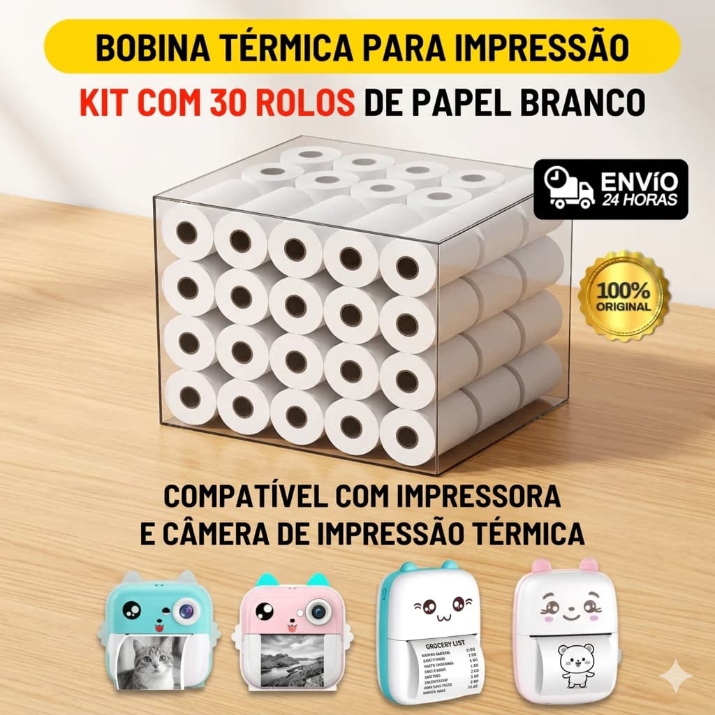 Bobina Térmica Refil 57mm 58mm Branco Mini Impressora Portátil Cupom Recibo Papel