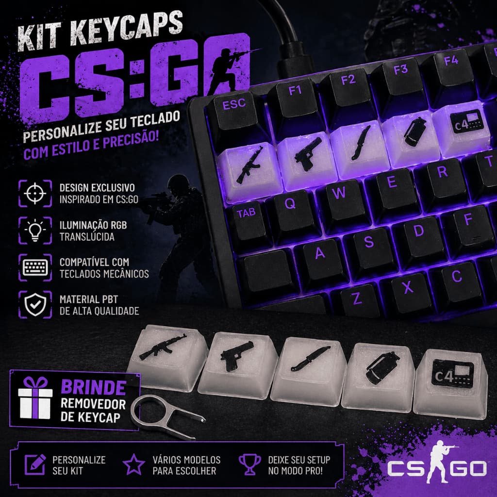 Kit Keycaps CS:GO - Teclas Personalizadas para Teclado Mecânico