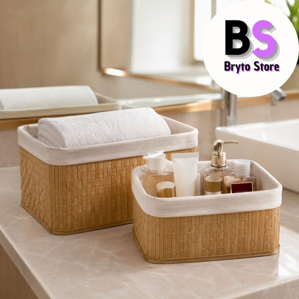 Kit 3 Cestos Organizadores Multiuso Bambu Forro Objetos Organizador Casa Quarto Roupas Banheiro