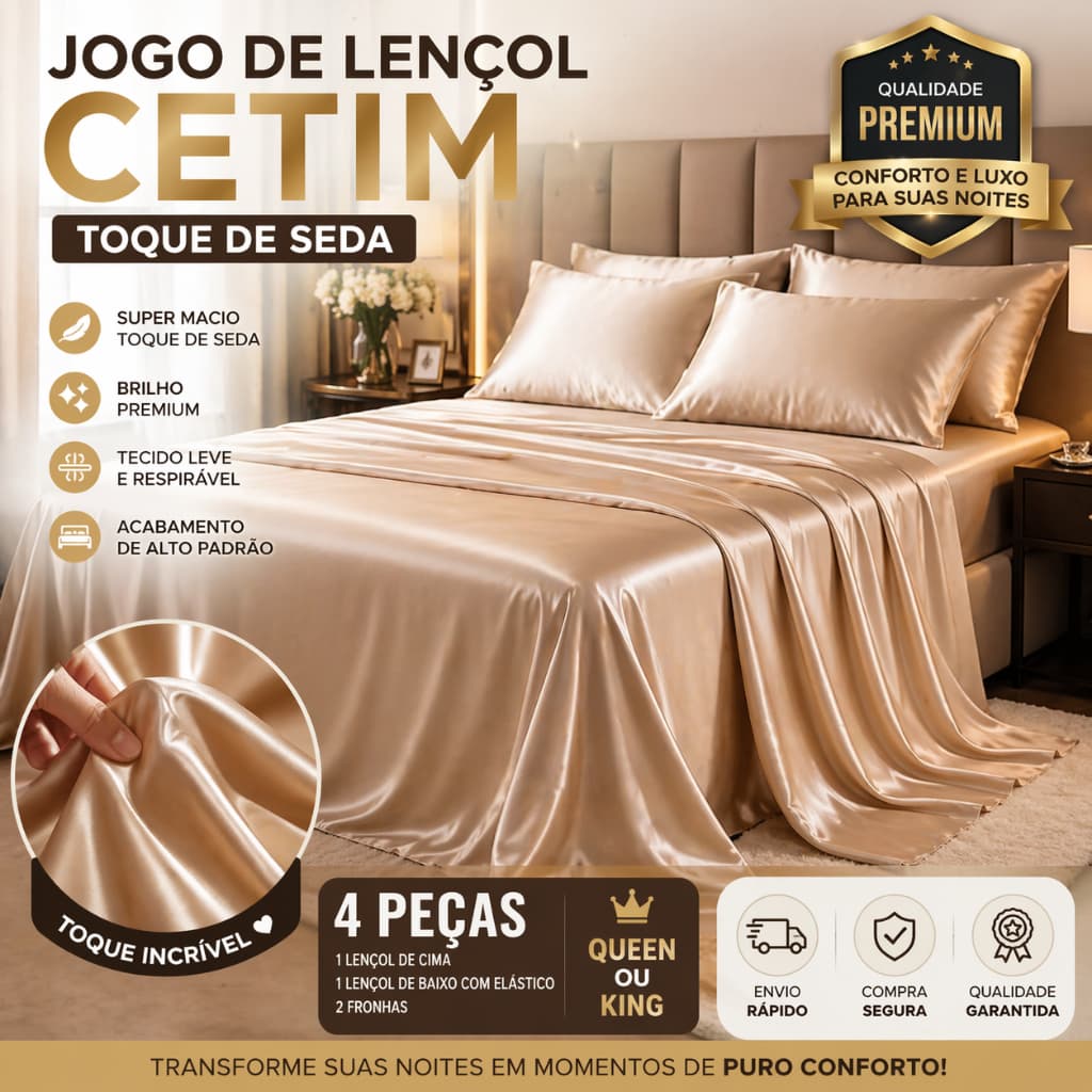 Jogo de Lençol Nobre Cetim Charmouse Anti-frizz Casal Queen King Forro de cobrir e lençol Elásticado