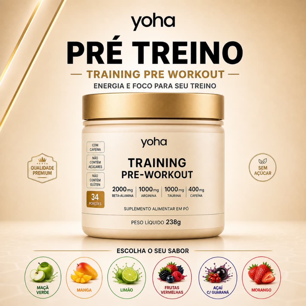 Pré Treino Yoha 240g com Energia e Foco Alta Performance Vários Sabores Premium By Camila Loures