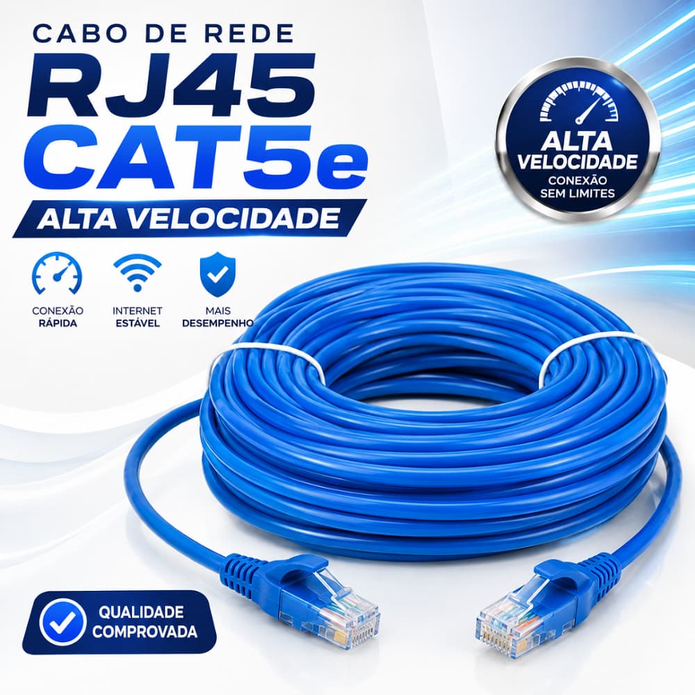 Cabo de Rede RJ45 CAT5e Alta Velocidade Ethernet Transmissão Internet PC Roteador Notebook Smart TV Azul Resistente