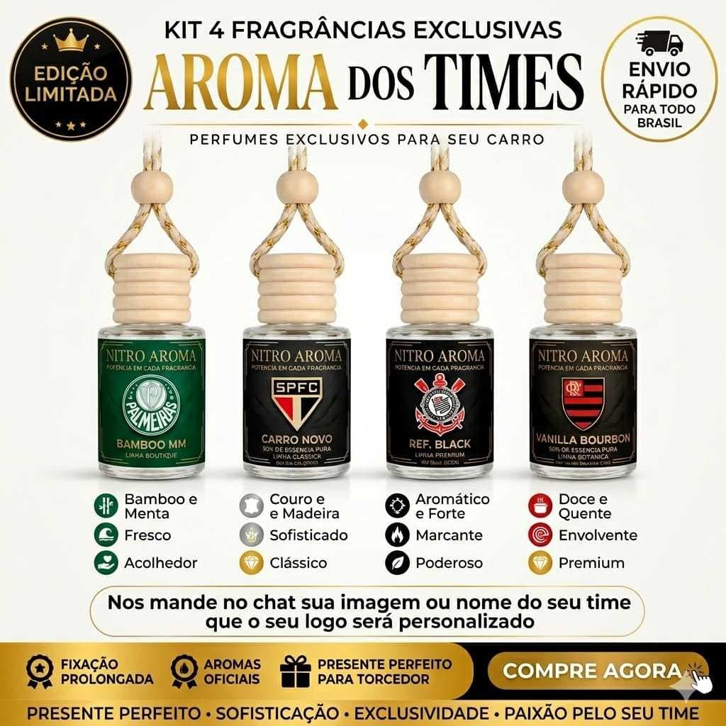 Kit Cheirinho de Carro Premium | Logo Com Seu Time - Cheiro de Carro Novo | Aromatizante Veicular 10ml
