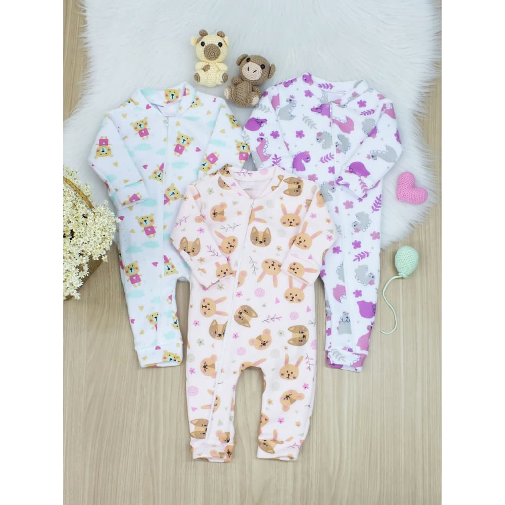 macacão de bebê inverno soft quentinho de ziper kit com 3 peças roupa de frio para bebê menino e menina