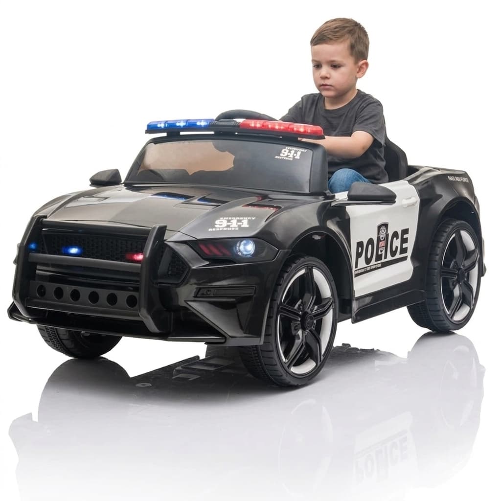 Carro Elétrico Infantil 12V Policia Carrinho Motorizado Luz Som Passeio Pedal Controle Remoto Bivolt