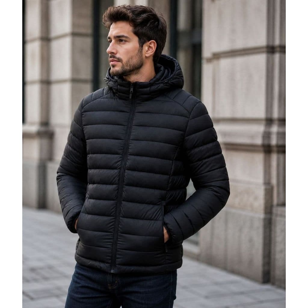 Casaco Jaqueta Puffer Bobojaco Gominho Masculina Impermeável com Capuz Removível Inverno Frio Corta Vento Preta