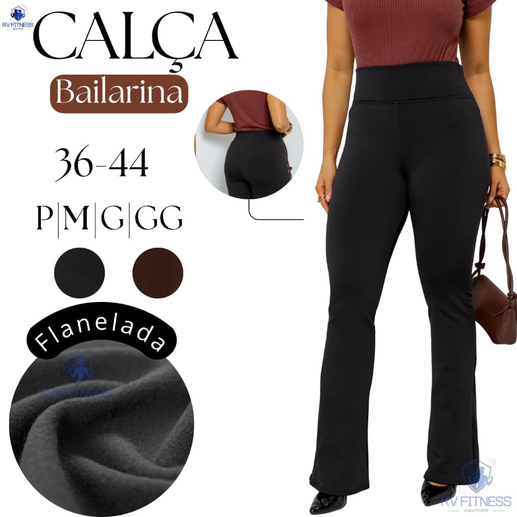 Calça  Flare bailarina Básico flanelada Cintura Alta Zero transparencia