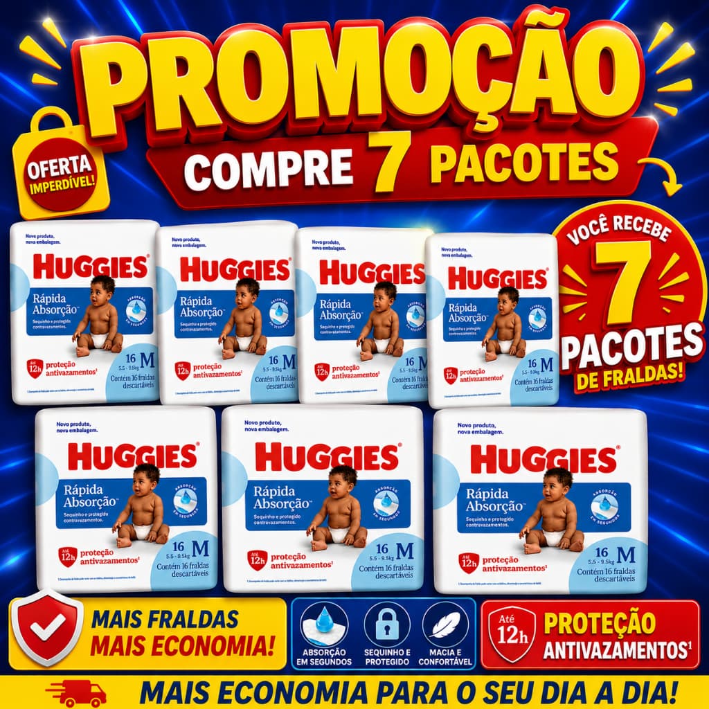 7 Pacotes Da Fralda Huggies Rapida Absorcao Tamanho M