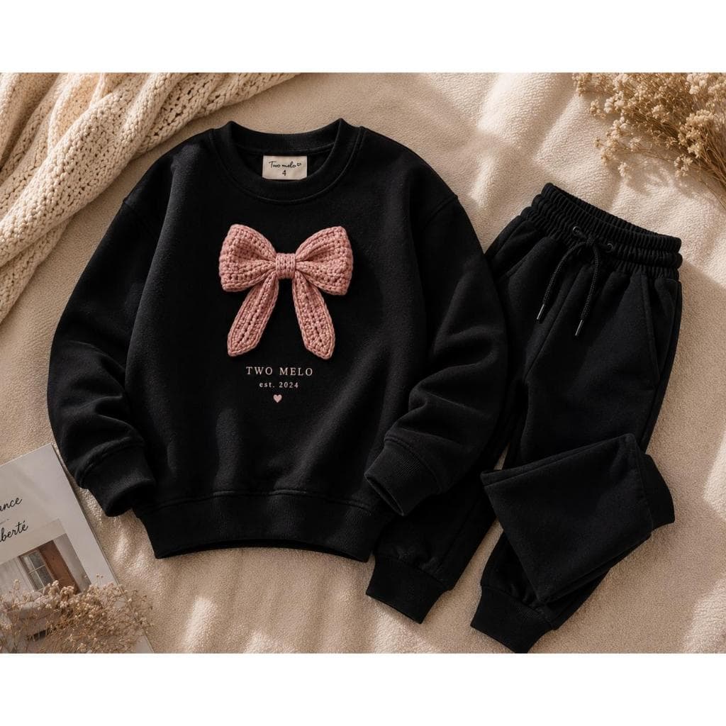 Conjunto  Laço Estampa Kit 3D Moletom sem Gola Algodão Quentinho Menina Delicado Fofo 2 ao 16 Flanelado