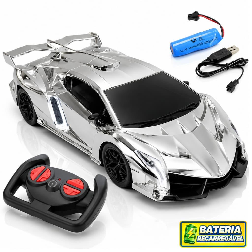 Carrinho Controle Remoto Grande Recarregavel Carro Metalizado Dourado