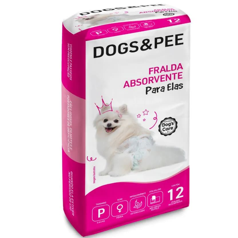 Fralda Higiênica Descartável Cães Fêmea Dogs & Pee  "P" -  12 Uni
