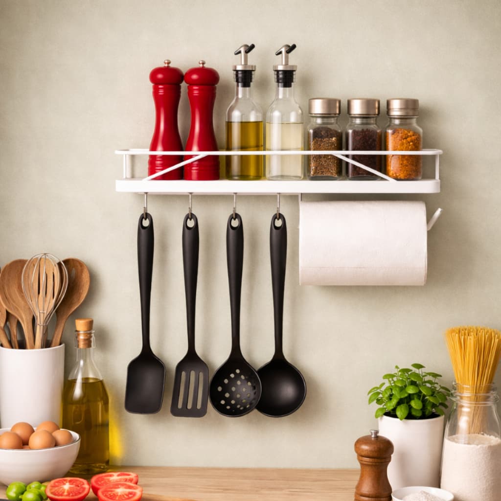 Suporte Porta Condimentos e Tempero 3 em 1 e com Gancho Porta Toalha para Cozinha