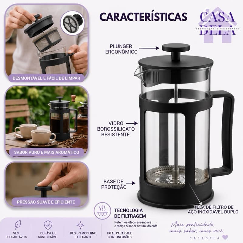 Cafeteira Prensa Francesa 650ml Café Expresso Leite Cremoso