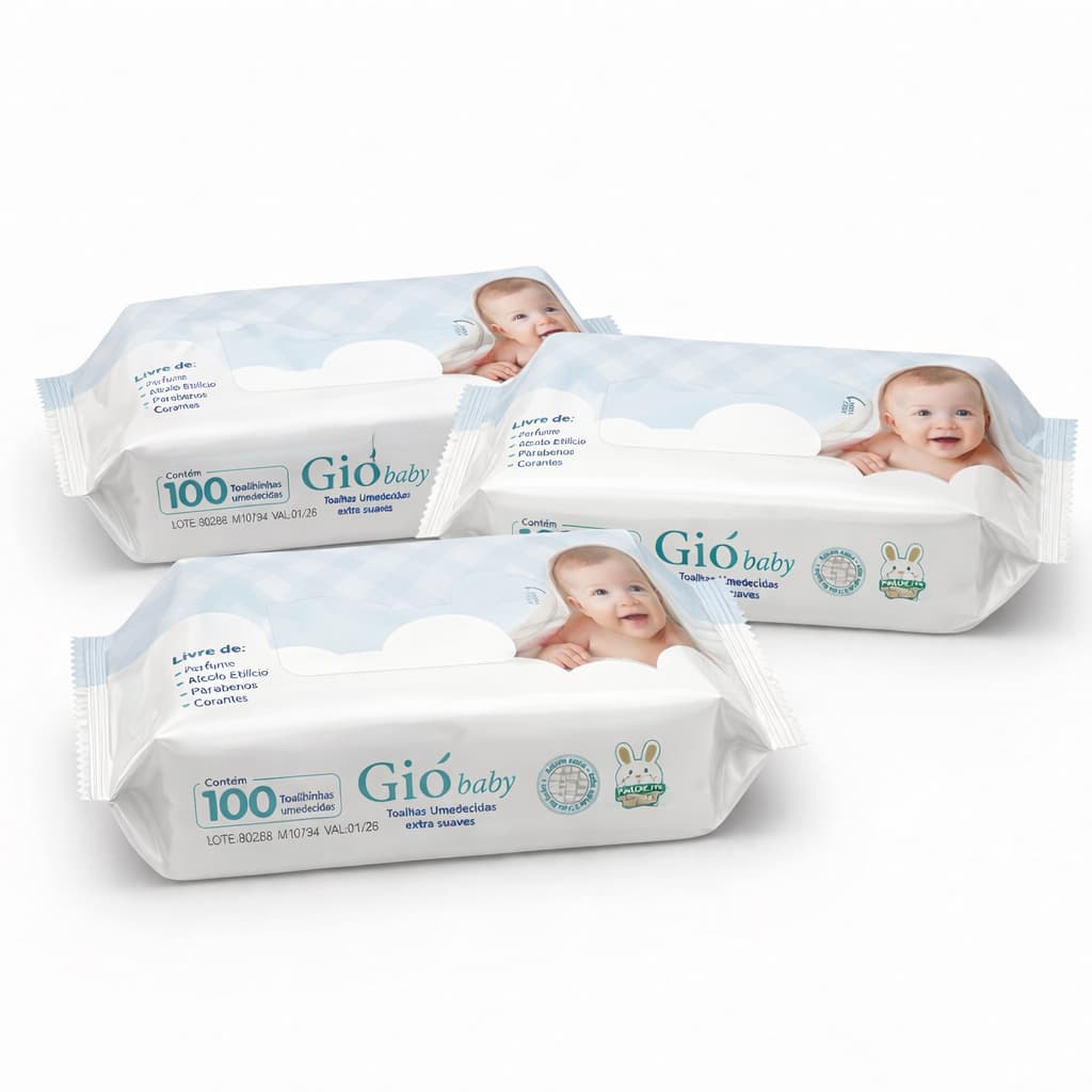 Kit 3 Toalhas Umedecidas Gio Baby 100 Folhas 98% Água