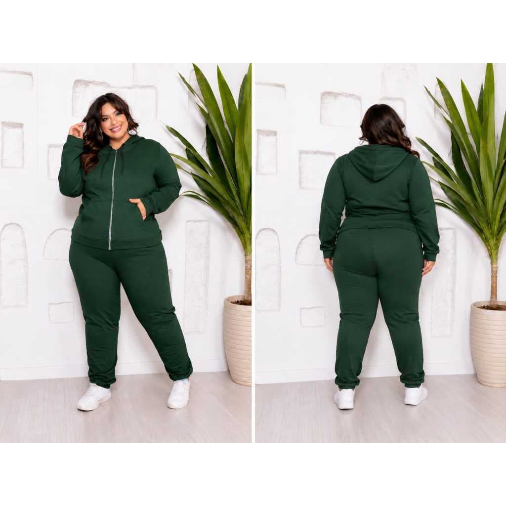 Conjunto Femenino Moletom Plus Size com zíper e com touca