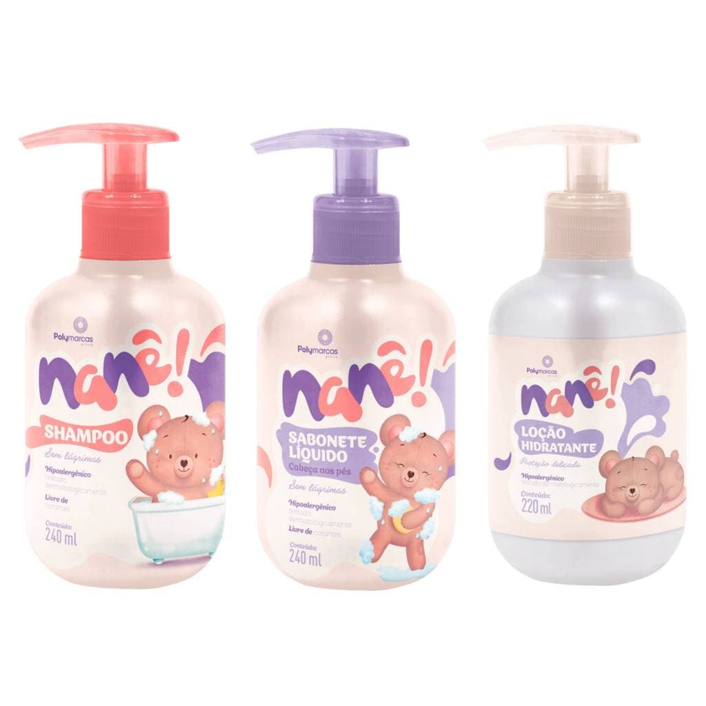 Kit Bebê Shampoo Sabonete Líquido Hidratante Nane Premium Pele Sensível sem lágrimas Hipoalergenico