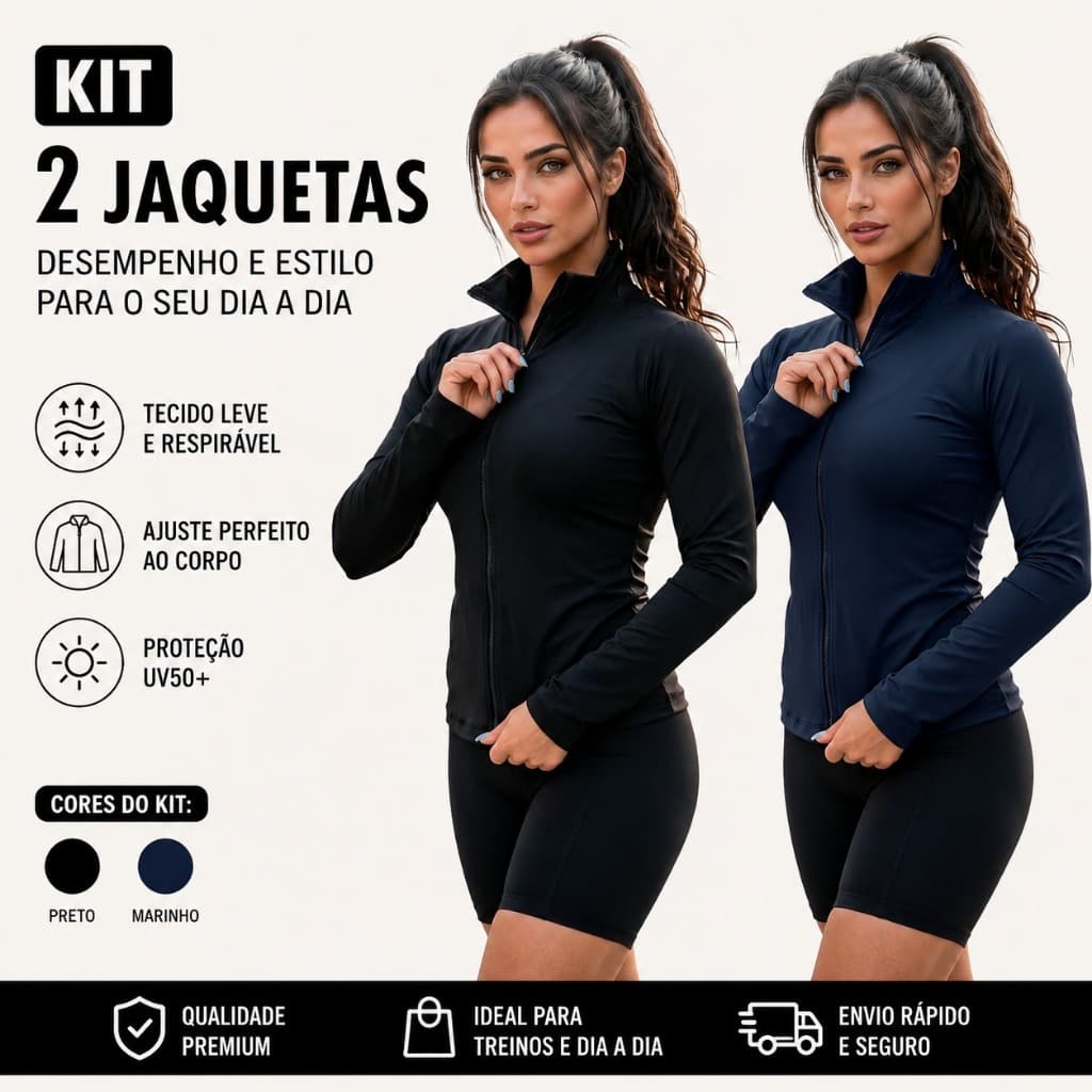 KIT 2 Jaqueta Feminina Fitness Proteção Solar UV50+ roupa fitness feminina