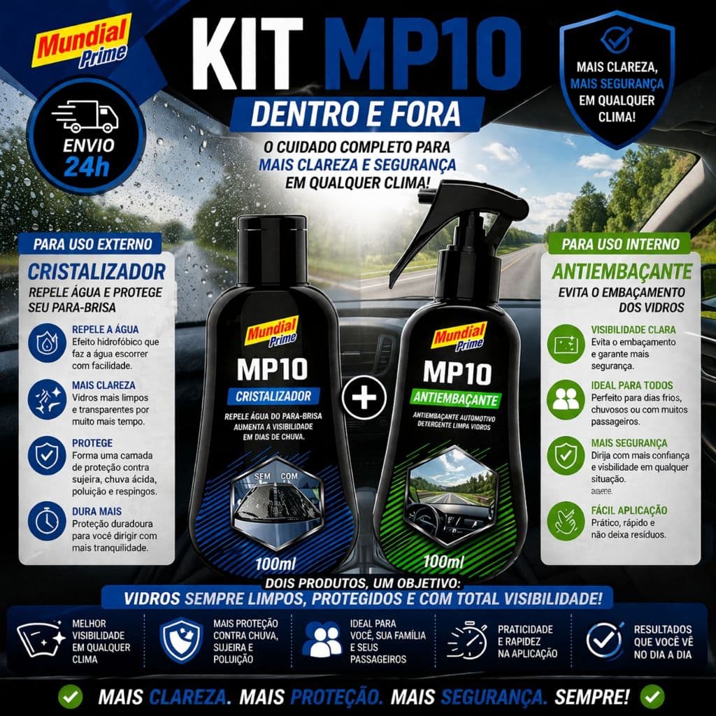 Kit Antiembaçante + Cristalizador de Vidros Interno Externo Para Carros Banheiros Espelhos e Janelas