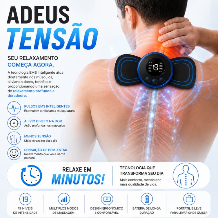 KIT COM 2/3/4/5 Massageador EMS Inteligente Recarregável Alívio Para Dor Muscular, Pescoço, Coluna, Lombar e Pernas USB