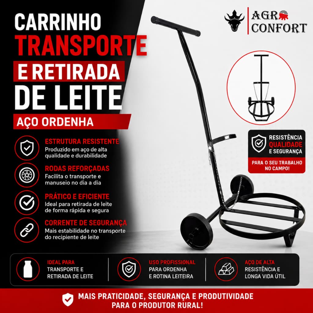 Carrinho Para Tarro De Leite 30 A 50 Litros Em Aço Carbono