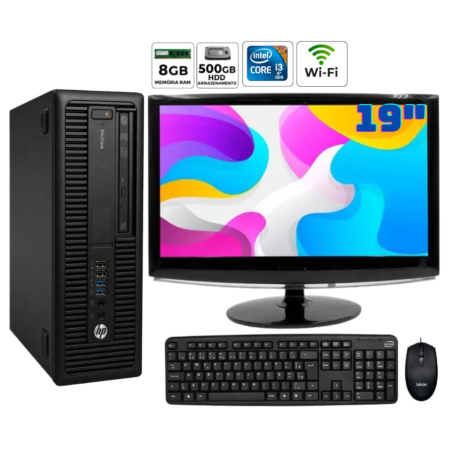 Computador Completo HP ProDesk Core I3 6ªGen 8 GB DDR4 HD 500GB Tela 19" Wifi Trabalho Estudo