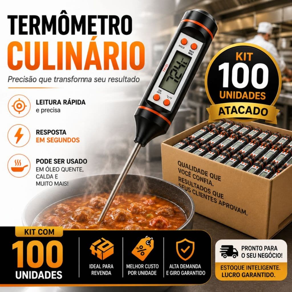 Kit 100 Termômetros Culinário Digital Tipo Espeto Alimento Cozinha Churrasco