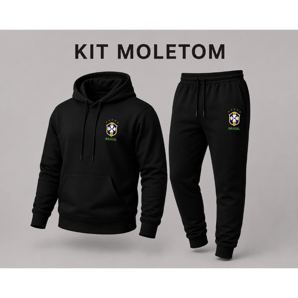 Kit Moletom Canguru Masculino com Capuz + Calça Moletom Conjunto Esportivo Casual Inverno Premium