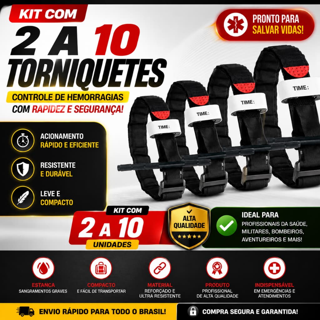 Kit 2 a 10 Torniquete Tático Aph Primeiros Socorros EDC Haste Alumínio Profissional