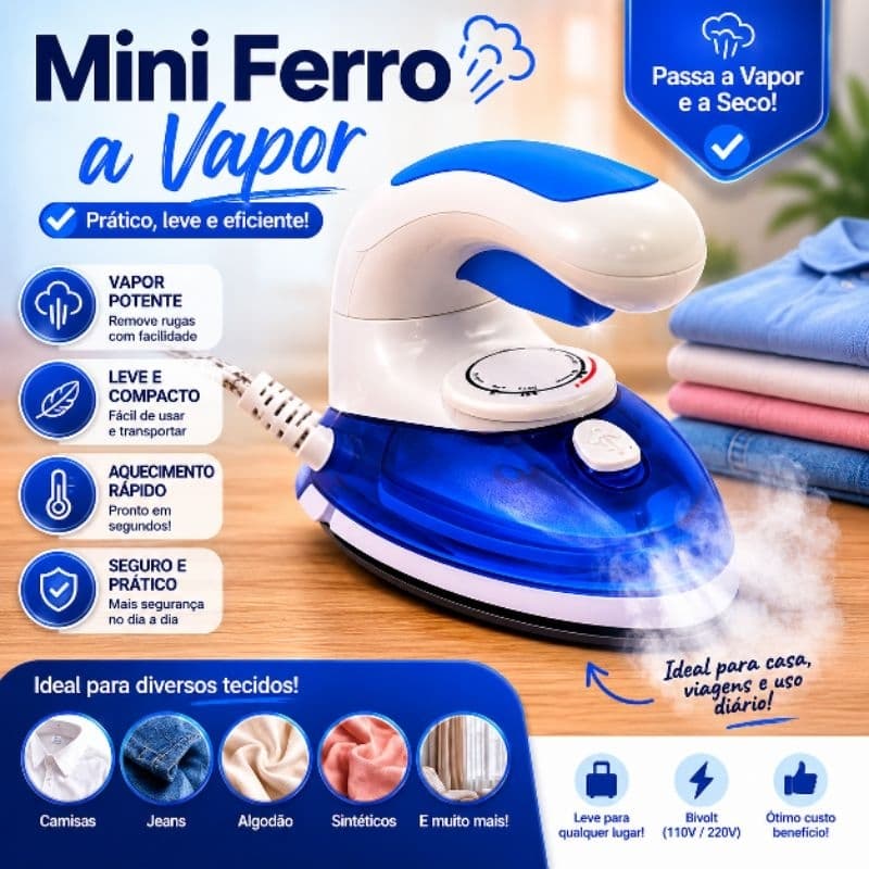 Mini ferro a vapor 800w bivolt
