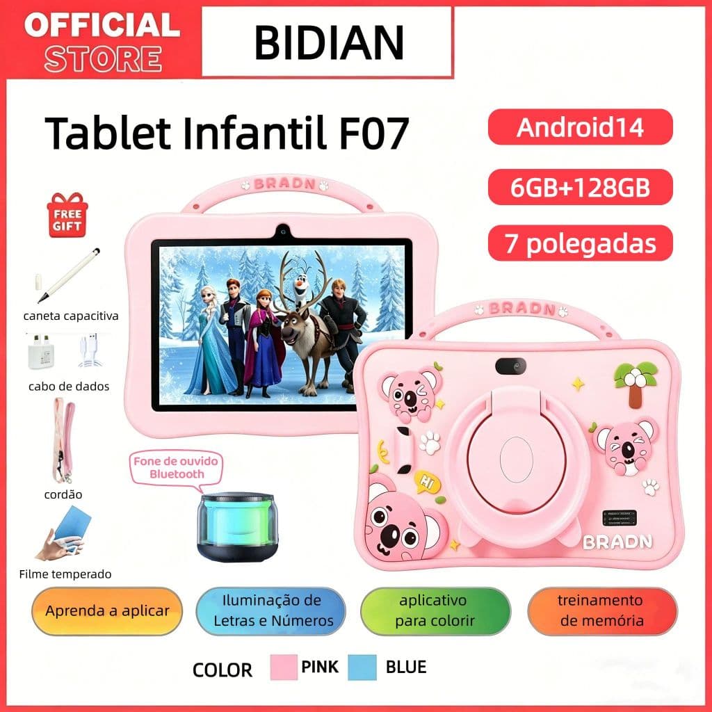 【BIDIAN】Kids Study Tab F07 TAB tablet Crianças 7 polegadas tablet PC Android Adequado para jogos de entretenimento