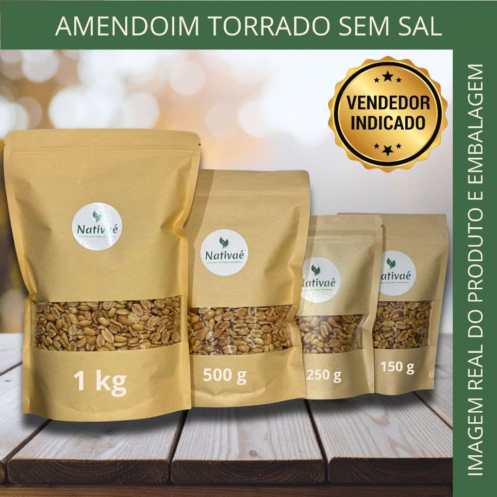 Amendoim Sem Pele Torrado Sem Sal Natural Crocante 150g 250g 500g 1kg Nativaé