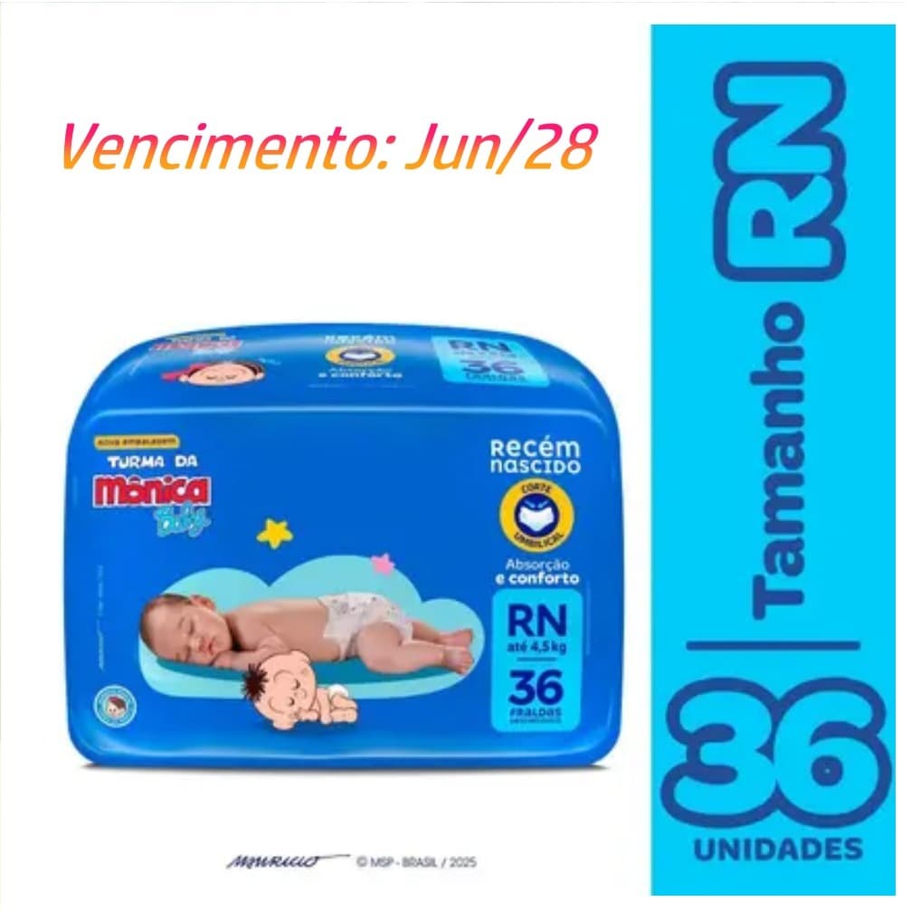 Fralda Turma da Mônica Recém Nascido 36 Unidades – Produto Oficial