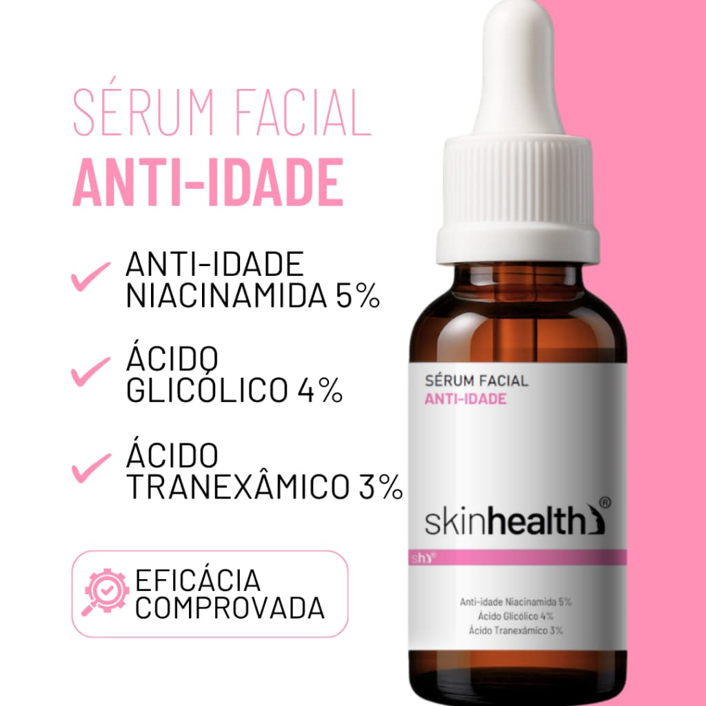 Sérum Facial Anti-idade Niacinamida 5% + Ácido Glicólico 4% + Ácido Tranexâmico 3% Skinhealth 30ml