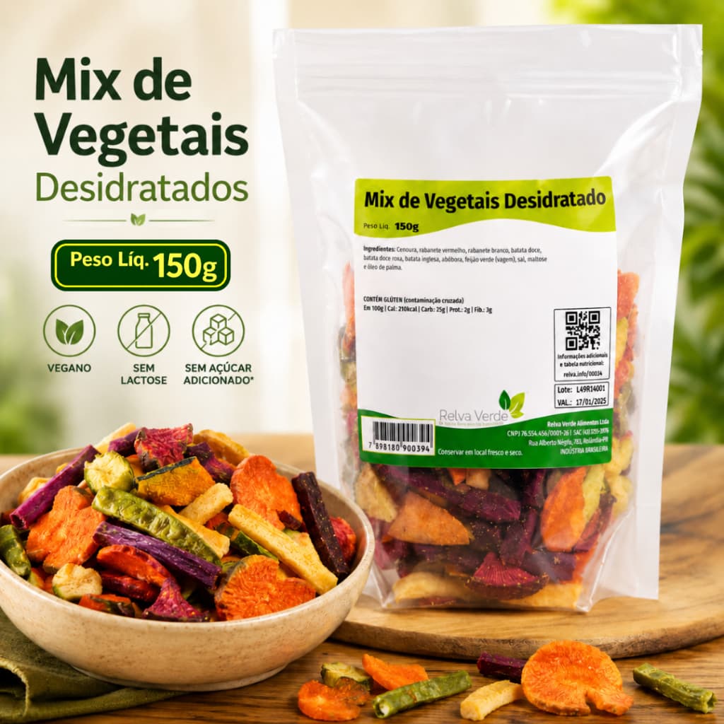 Mix De Vegetais Desidratados 150g Relva Verde Legumes 100% Natural Vegano Saudável e Nutritivo