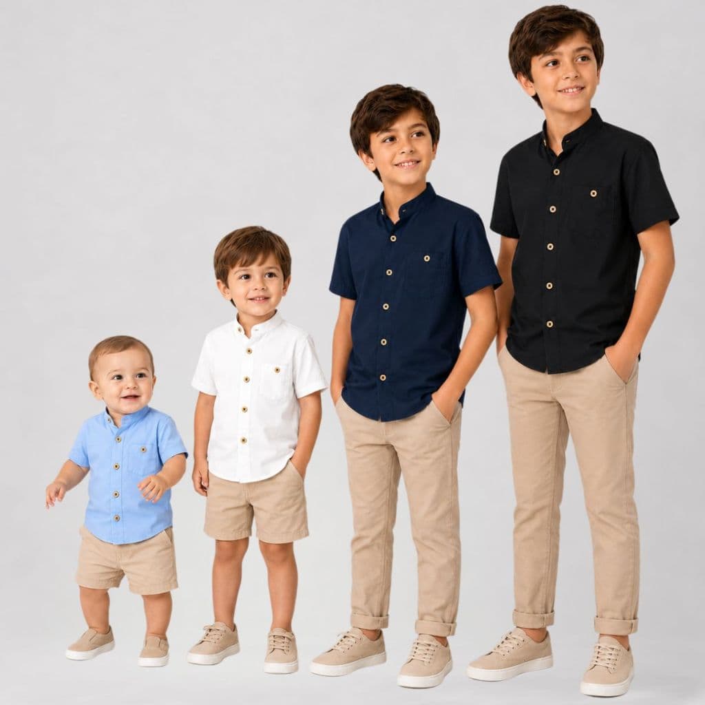 Camisa Social Infantil Gola Padre Com Botões Alto Padrão Slim Batizado Elegante Manga Curta Esporte Fino Festa  Casual