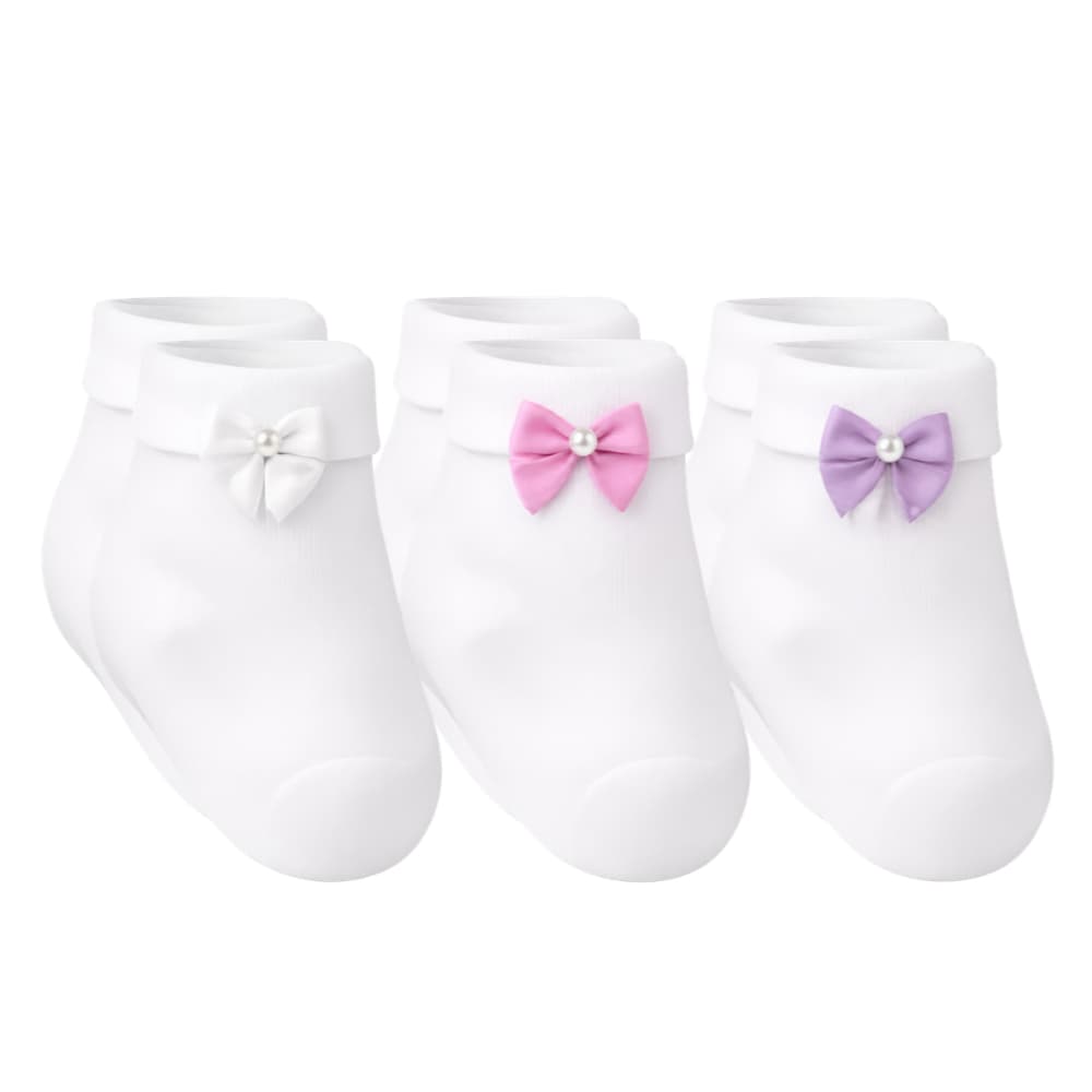 Kit 3 Pares de Meias Infantil Bebê RN Recém Nascido Batizado Batismo Lacinho Algodão Saída Maternidade Enxoval