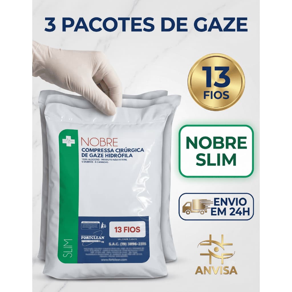 Kit 3 Pacotes Compressa De Gaze 1.500 Und 13 Fios Nobre Slim Hidrófila Gazes Descartável Anvisa Soft