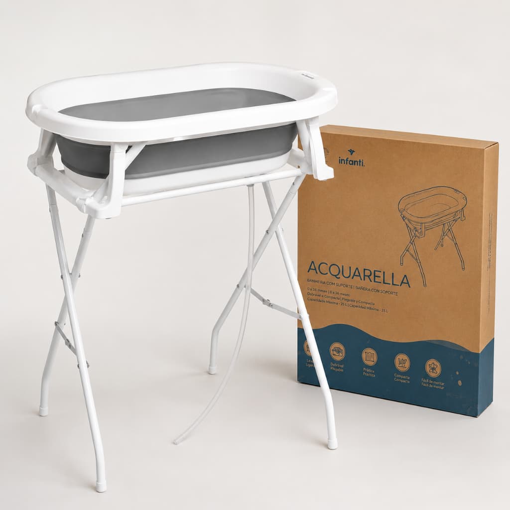 Banheira Com Suporte Dobrável Para Bebê Infanti - Cinza Cinza Lisa