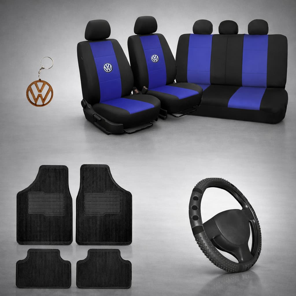 Kit Capa Banco Automotivo Couro Gol Todas Gerações Vw Tapete Carro + Capa Volante + Chaveiro