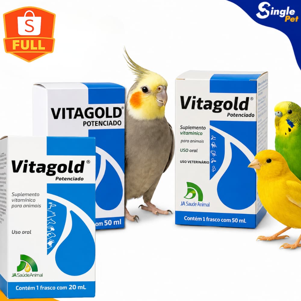 Vitagold Potenciado Suplemento Vitamínico em Gotas para Aves e Animais - Escolha entre 20ml ou 50ml