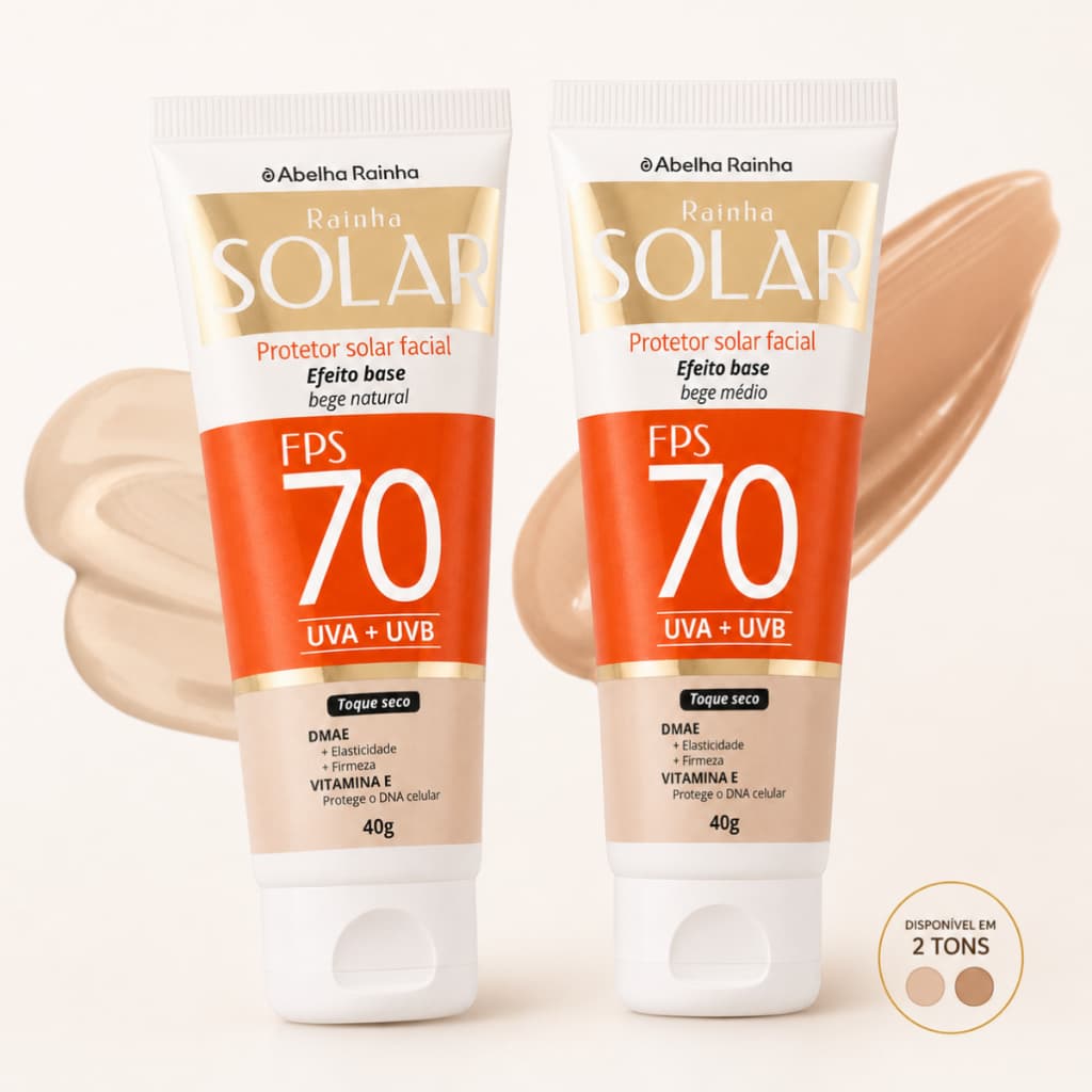 Protetor Solar Facial FPS70 Efeito Base Toque Seco UVA + UVB Com Cor 40g
