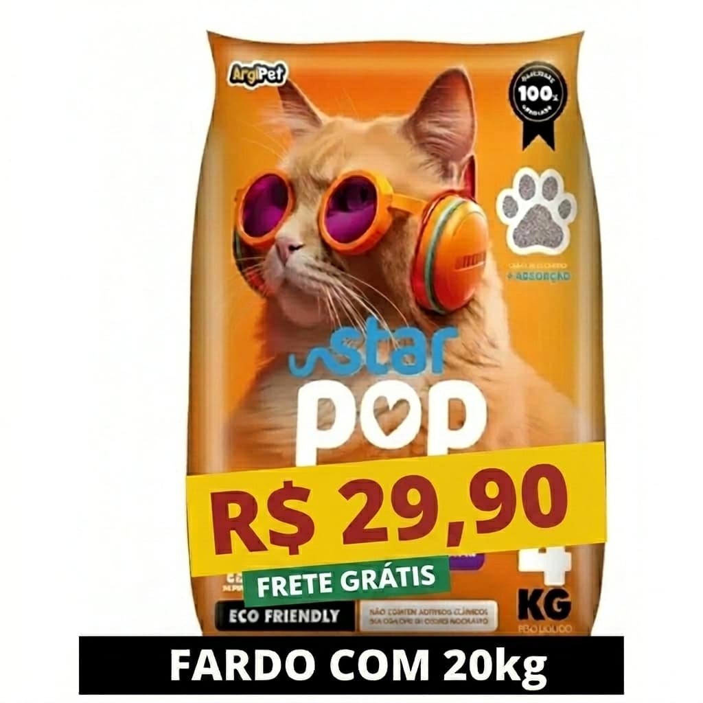 Kit 20 kg Areia Sanitária Gato Natural Argila Absorvente Ecológica (Antiodor) - Star Pop Tradicional