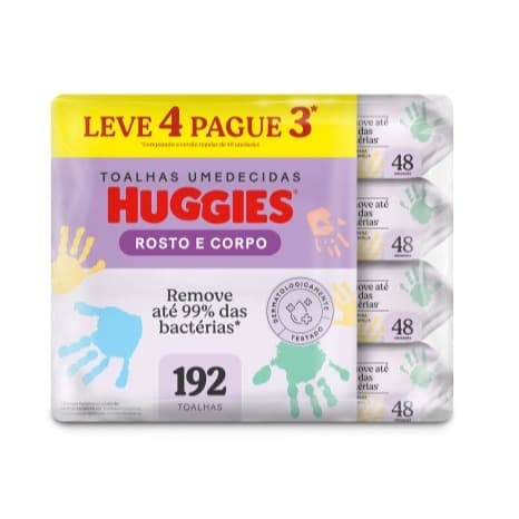 Lenço Umedecido Huggies Rosto e Corpo Leve 4 Pague 3