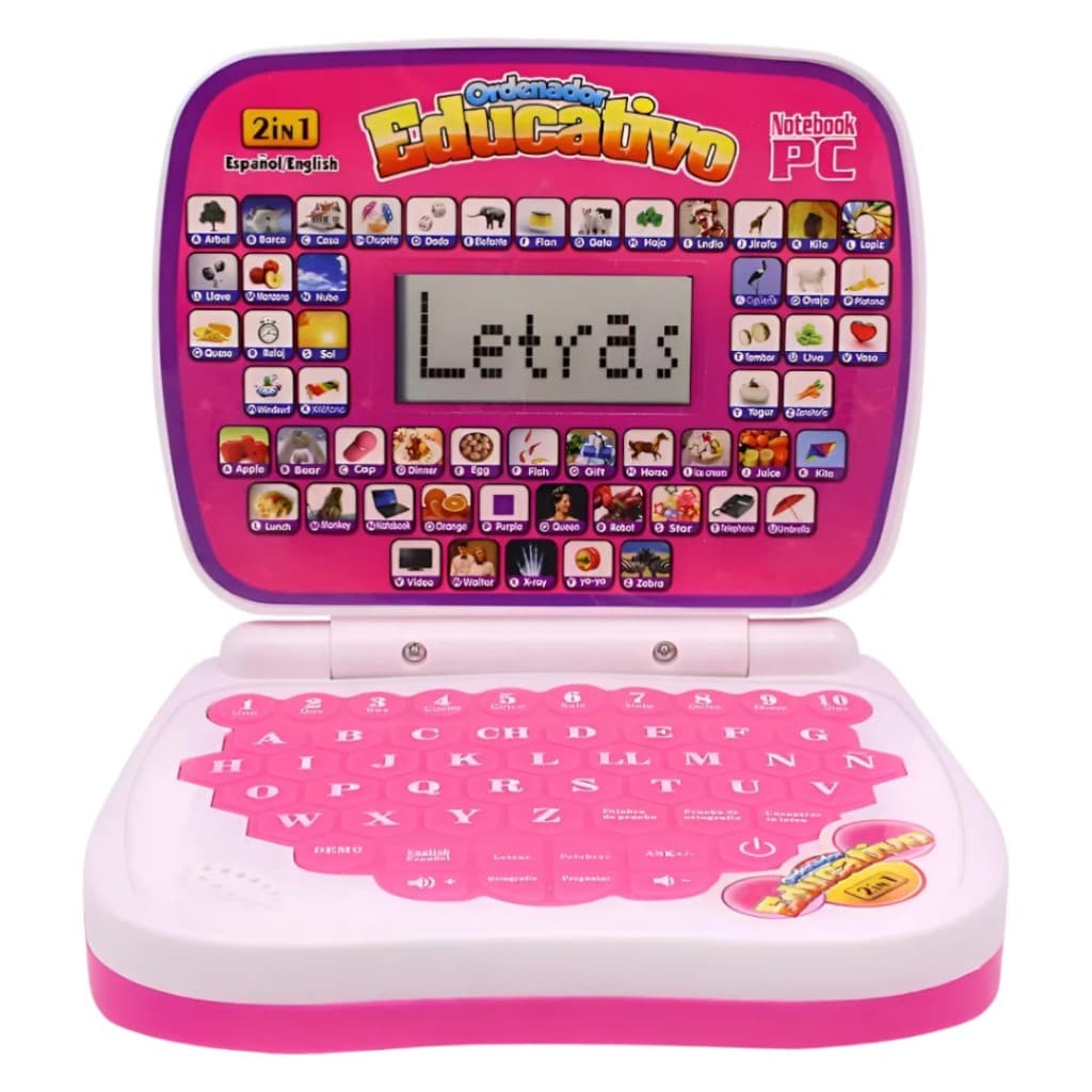 Notebook Infantil Educativo Rosa  Brinquedo Didático em Inglês e Português