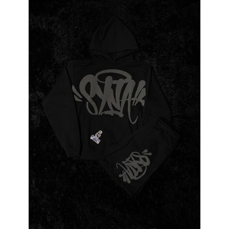 Conjunto Moletom Syna World Preto Com Cinza (Moletom e Bermuda)