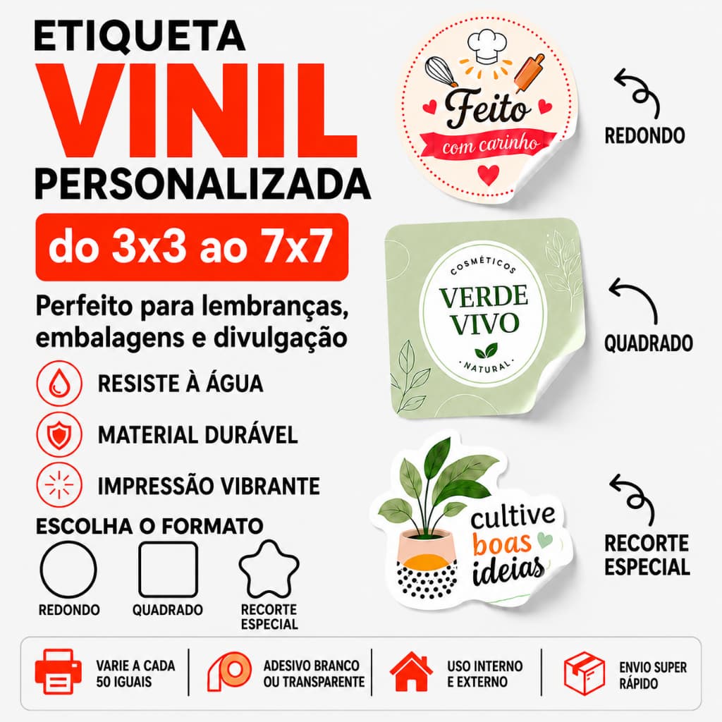 Adesivos Personalizados Em Rótulo Vinil Branco a Prova D'água do 3x3 4x4 5x5 6x6 7x7 Cm