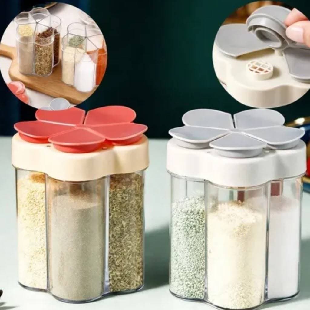 Kit 2 Porta Temperos Organizador 5 Divisórias com Tampa Individual para Condimentos e Especiarias - Moderno