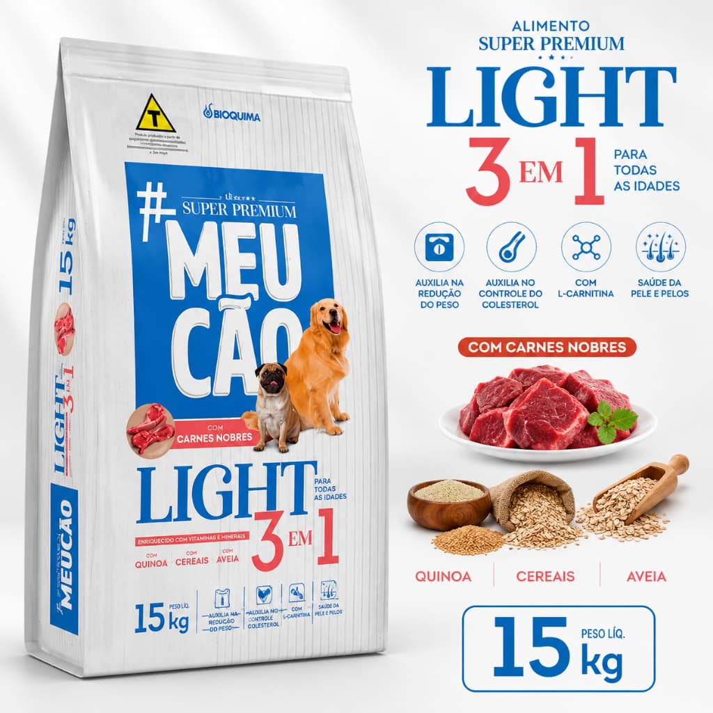 Ração Para Cachorro Idoso Obeso Castrado 15kg Meu Cão Prime Light Sabor Carnes Nobres