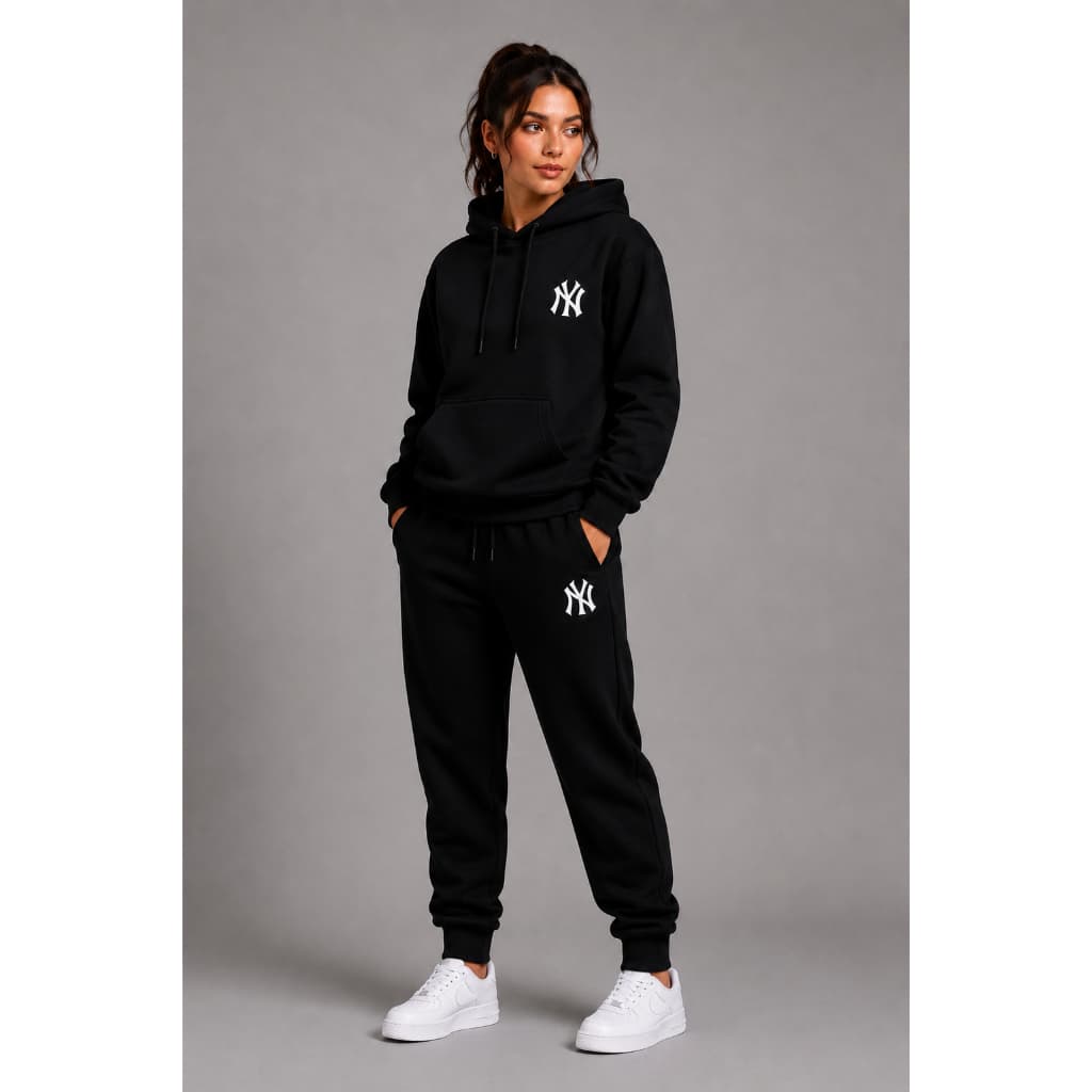 Conjunto Kit Moletom Preto Blusa de Frio  + Calça Moletom de Punho Feminina New York Preto